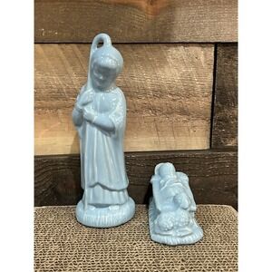 Ceramic Nativity, Light Blue Shepard and Baby Jesus